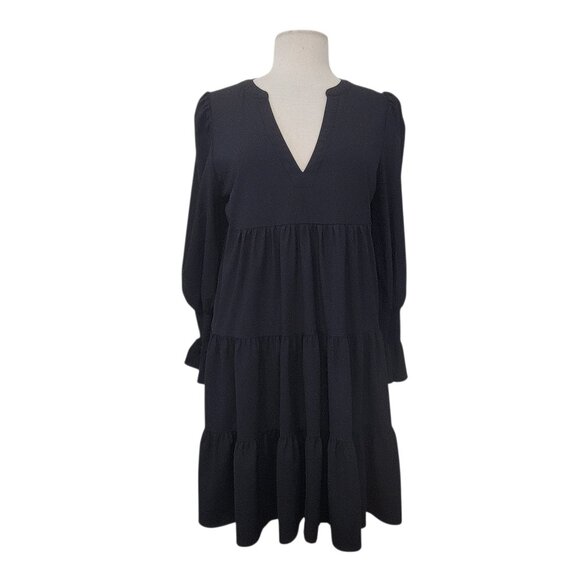 Pomander Place Tuckernuck Crepe Kenzo Little Black Dress Tiered Mini Dress L - Picture 3 of 14